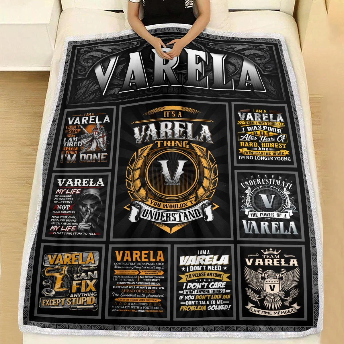 VARELA Personalized Blanket | Custom Name Cozy Throw Gift 13K5-BK2