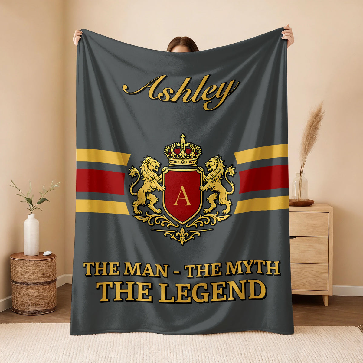 The Man The Myth The Legend Blue & Gold Fleece Blanket ASHLEY 13K1 BK07