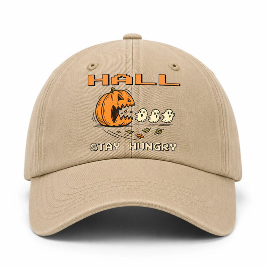 Stay Hungry Pumpkin Chasing Ghosts Funny Washed Cap HALL 13K1 C101PF