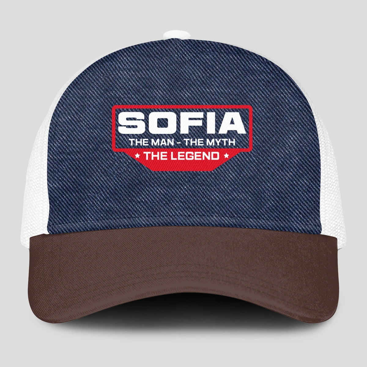 The Man The Myth The Legend Navy Brown And White Mesh Cap SOFIA 13K1 C200PF