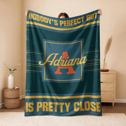 Nobody's Perfect But Your Name Is Close Vintage Blue & Brown Fleece Blanket ADRIANA 13K1 BK54