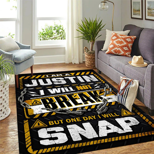 JUSTIN Motivational Rug – Black & Yellow Quote Carpet for Living Room 13K1-AR1
