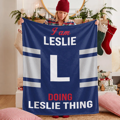 I'm Name Doing Name Things Navy Fleece Blanket LESLIE 13K1 BK51