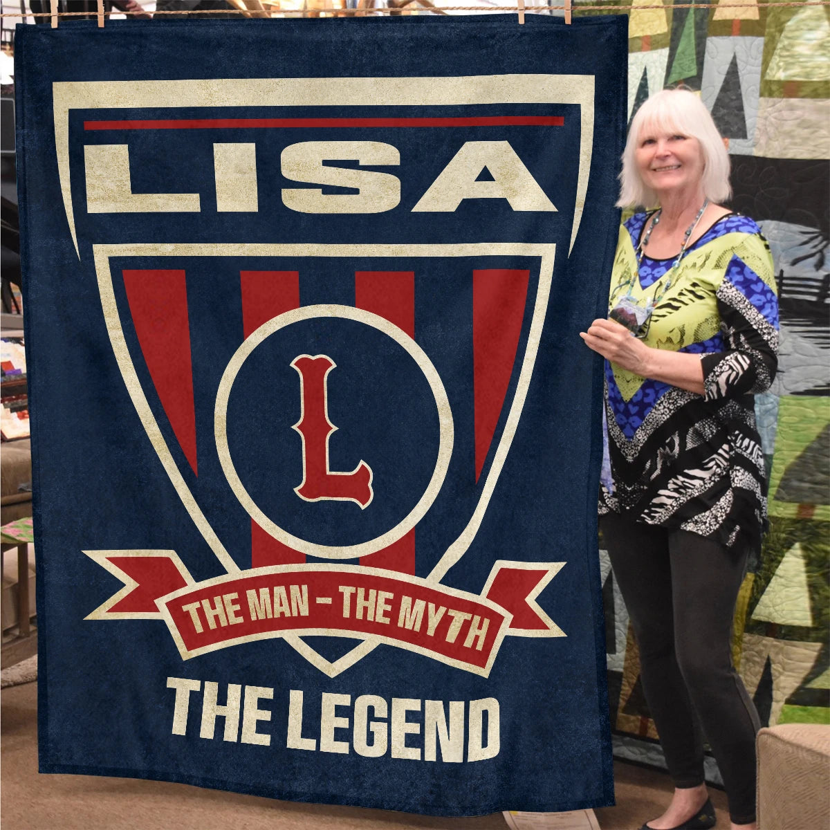 The Man The Myth The Legend Blue Burgundy Baseball Blanket LISA 13K1 BK18