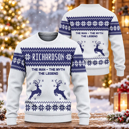 The Man The Myth The Legend Navy White Ugly Sweater RICHARDSON 13K1 UG07