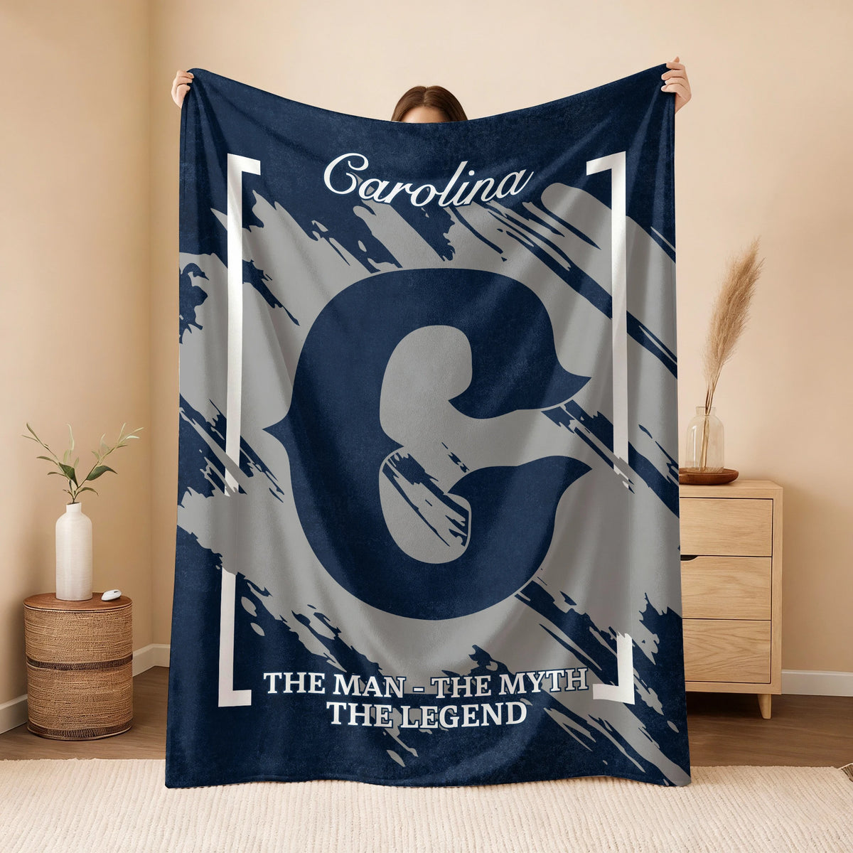 The Man The Myth The Legend Navy Baseball Fleece Blanket CAROLINA 13K1 BK17