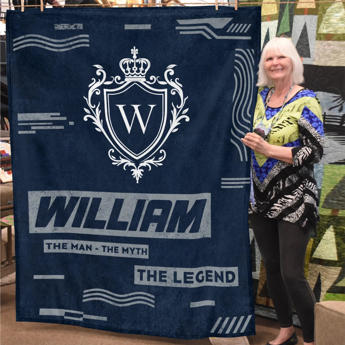 The Man The Myth The Legend Blue & Gray Fleece Blanket  WILLIAM 13K1 BK08