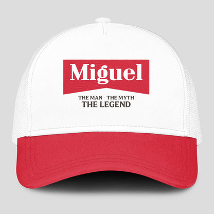 The Man The Myth The Legend Red And White Mesh Cap MIGUEL 13K1 C197PF