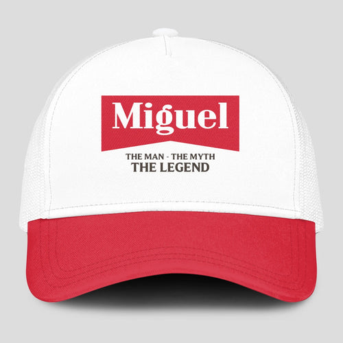 The Man The Myth The Legend Red And White Mesh Cap MIGUEL 13K1 C197PF