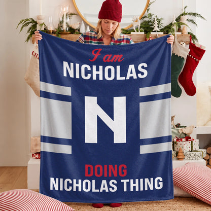 I'm Name Doing Name Things Navy Fleece Blanket NICHOLAS 13K1 BK51