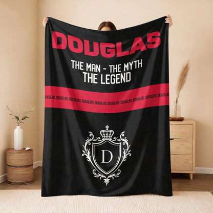The Man The Myth The Legend Black Red Fleece Blanket DOUGLAS 13K1 BK14