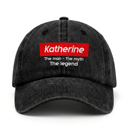 Your Name The Man The Myth The Legend Red Logo Washed Cap KATHERINE 13K1 C130PF