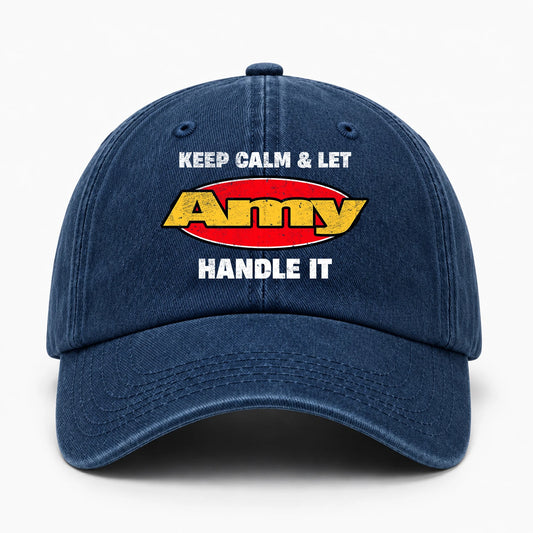 Keep Calm & Let Your Name Handle It Yellow And Red Logo Washed Cap AMY 13K1 C172PF