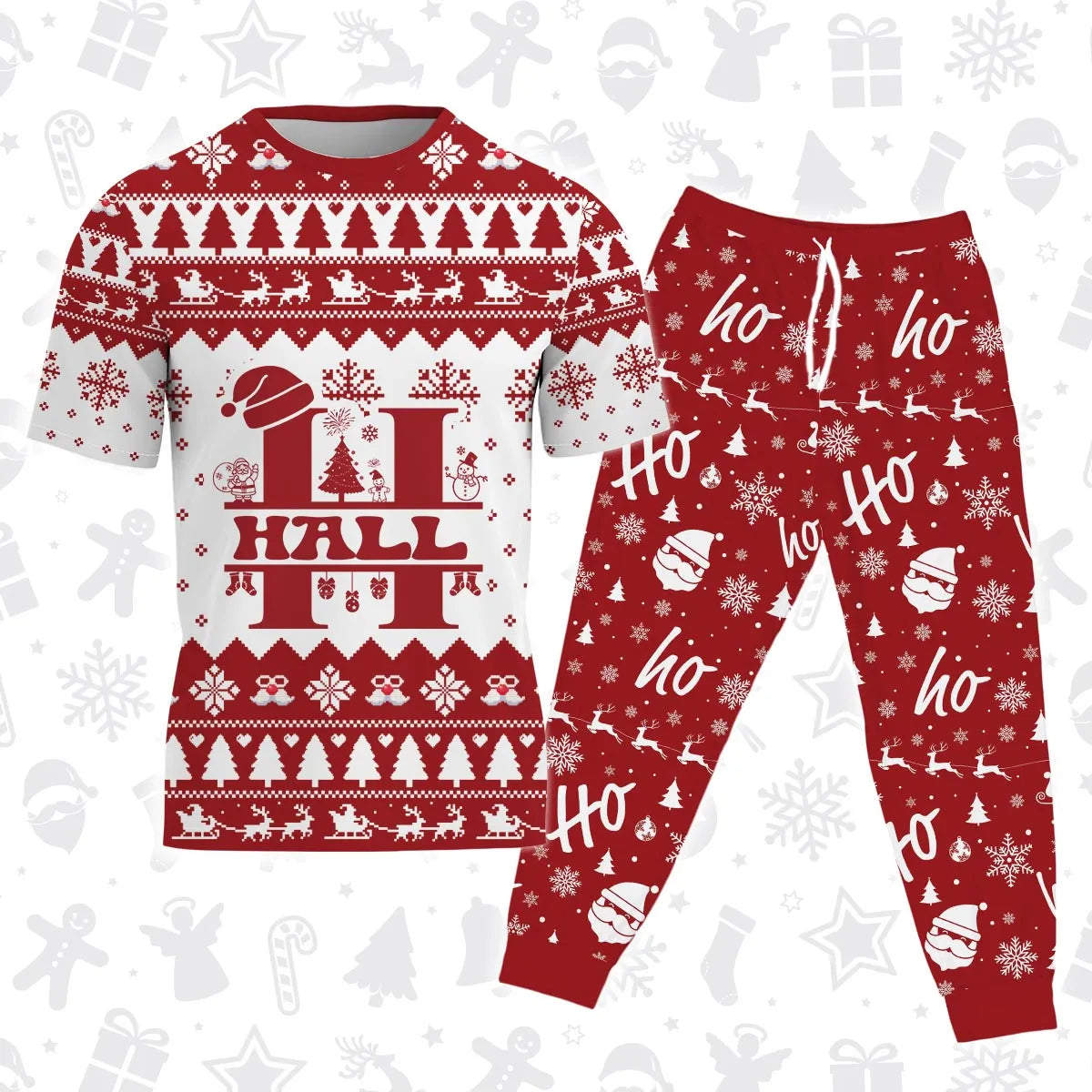 HALL Personalized Christmas T-Shirt Pajama Set - Holiday Gift Outfit 13K1-CR2