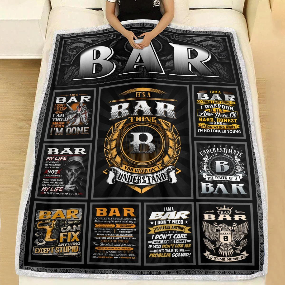 BAR Personalized Blanket | Custom Name Cozy Throw Gift 13K4-BK2