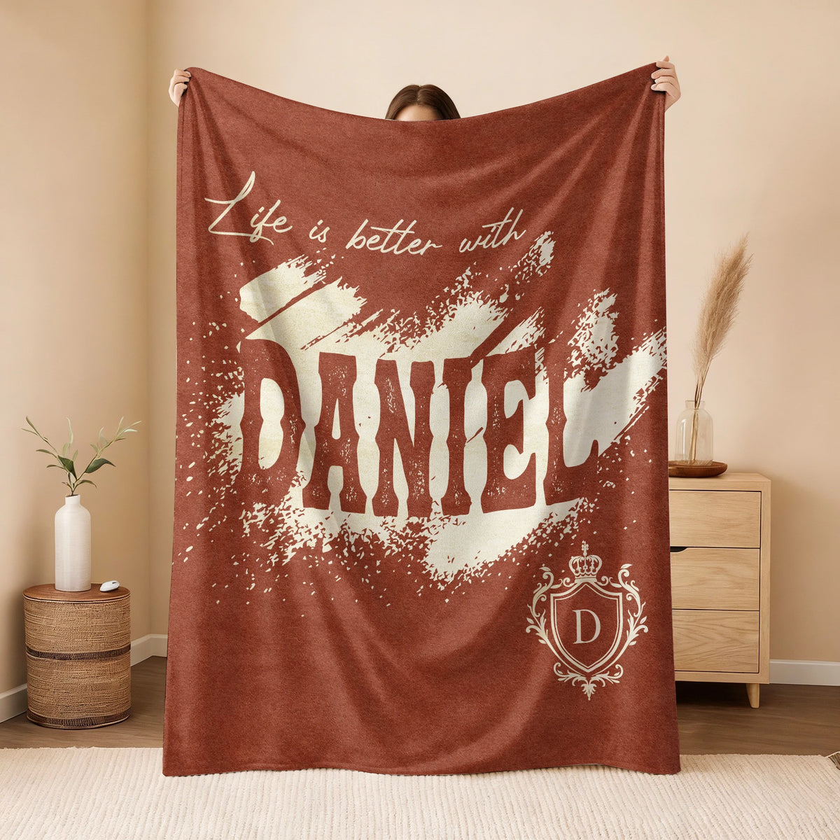 Life Is Better With Your Name Terracotta Cream Fleece Blanket DANIEL 13K1 BK30