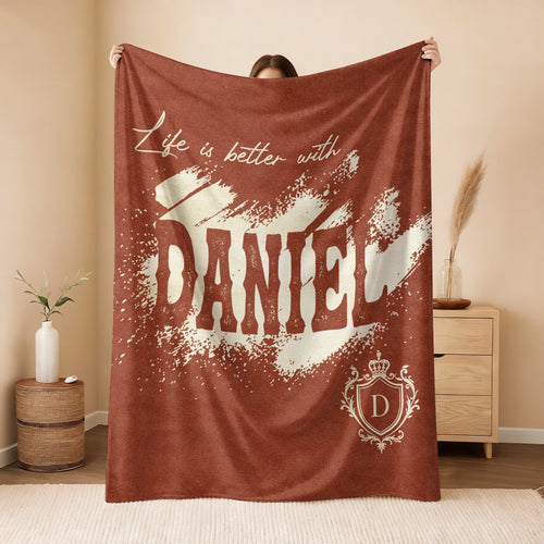 Life Is Better With Your Name Terracotta Cream Fleece Blanket DANIEL 13K1 BK30