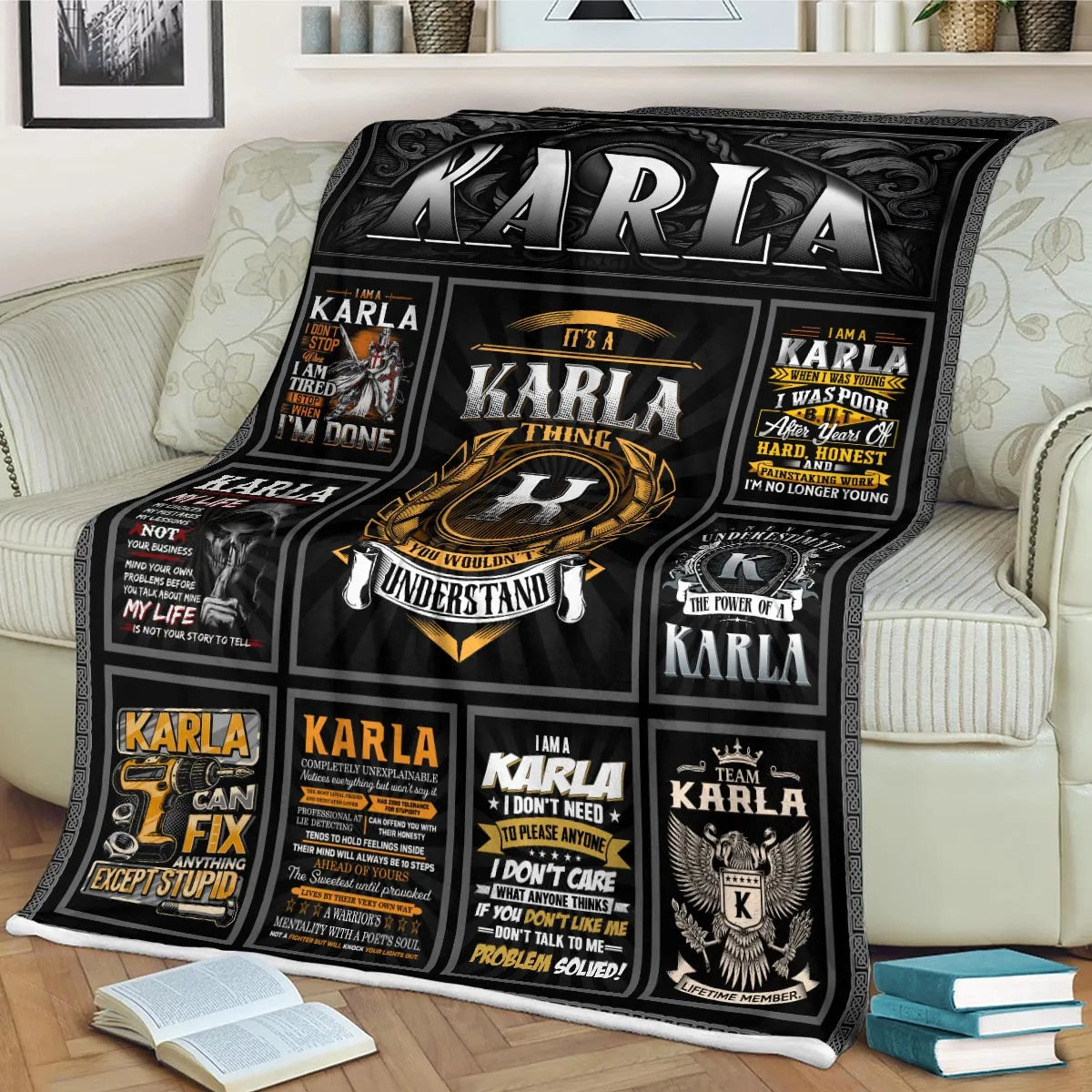 KARLA Personalized Blanket | Custom Name Cozy Throw Gift 13K2-BK2
