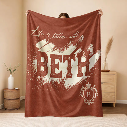 Life Is Better With Your Name Terracotta Cream Fleece Blanket BETH 13K1 BK30