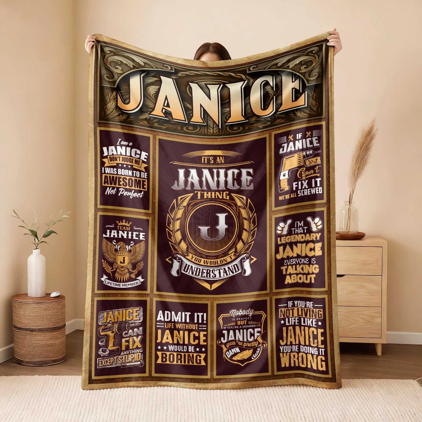 JANICE Personalized Blanket | Custom Name Cozy Throw Gift 13K1-BK4