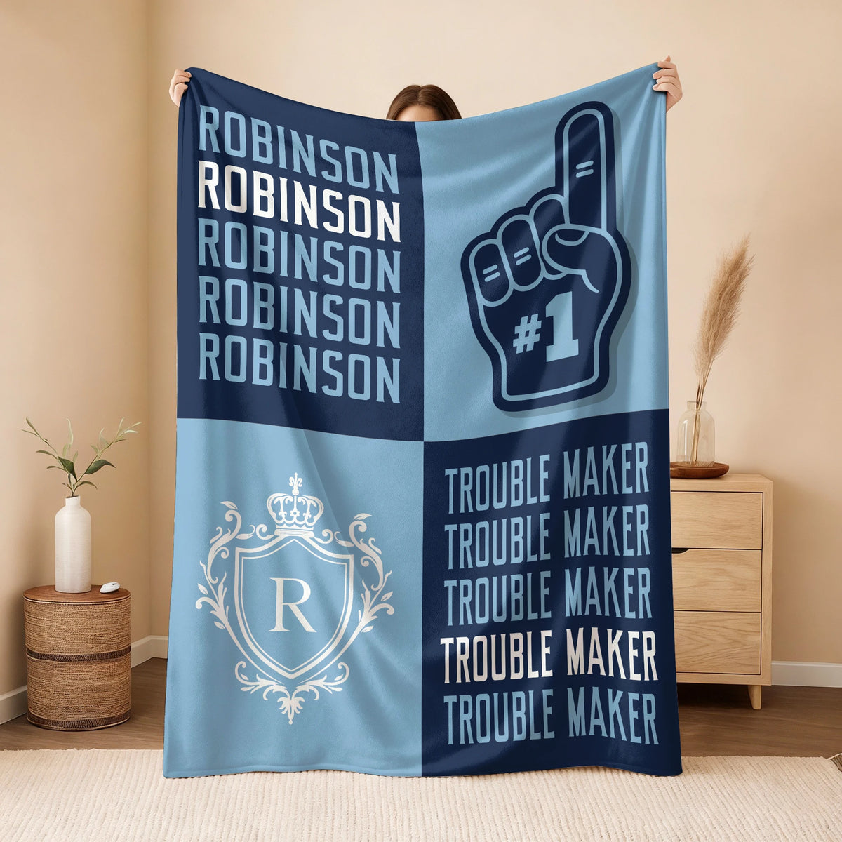 Trouble Maker Funny Blue Fleece Blanket ROBINSON 13K1 BK21