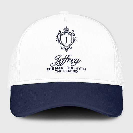 The Man The Myth The Legend Blue And White Baseball Mesh Cap JEFFREY 13K1 C186PF