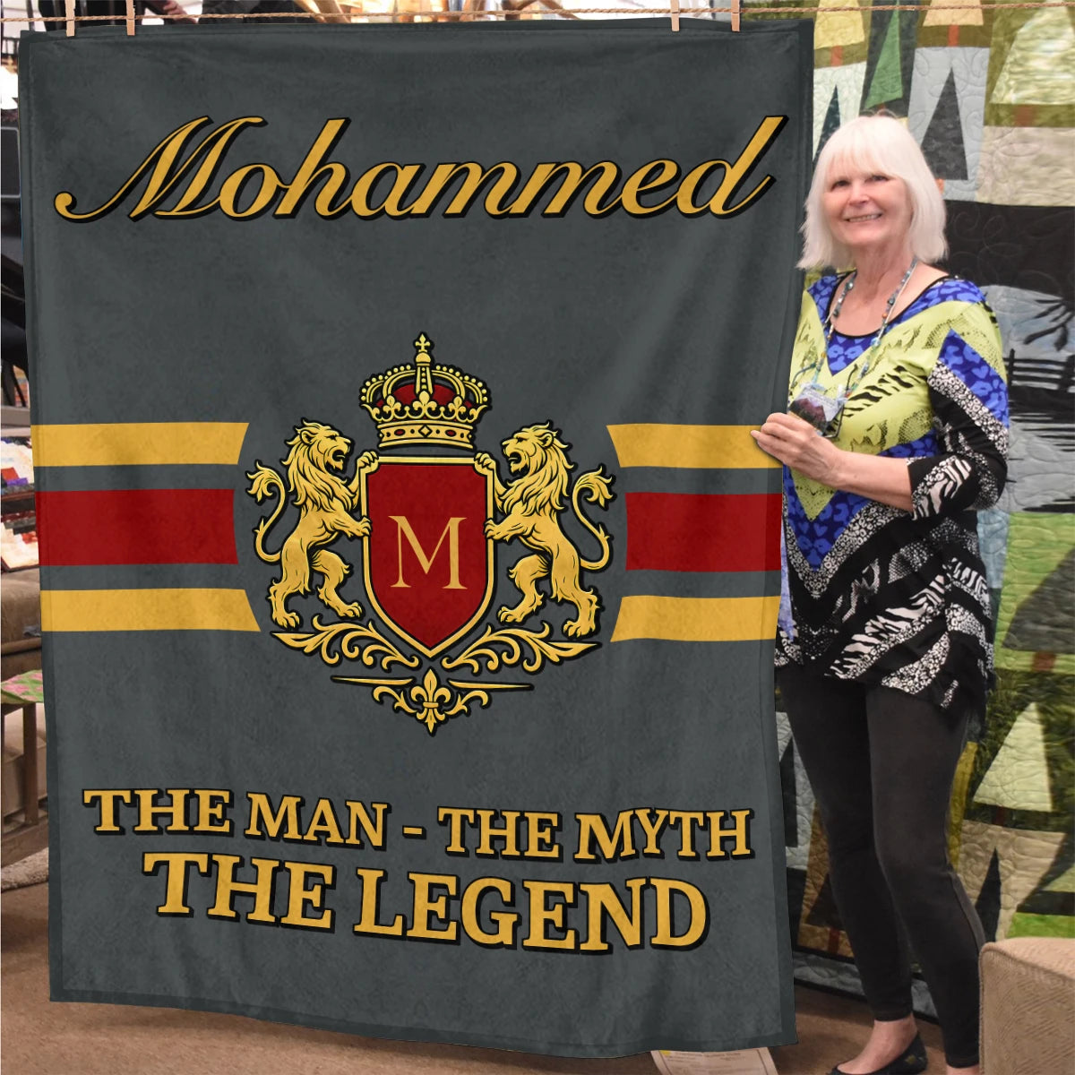 The Man The Myth The Legend Blue & Gold Fleece Blanket MOHAMMED 13K1 BK07