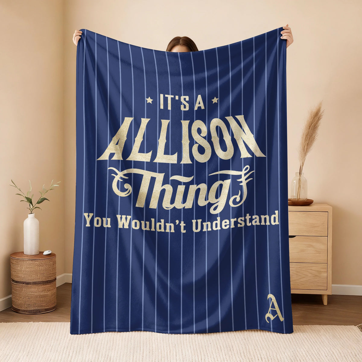 Your Name Thing Striped Blue Fleece Blanket ALLISON 13K1 BK23