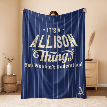 Your Name Thing Striped Blue Fleece Blanket ALLISON 13K1 BK23