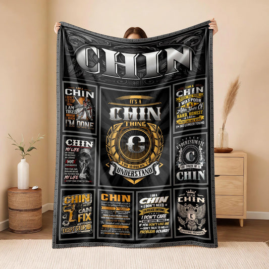 CHIN Personalized Blanket | Custom Name Cozy Throw Gift 13K4-BK2