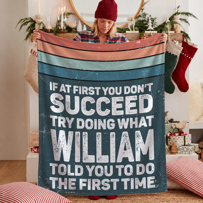 If At First You Don’t Succeed Retro Green Fleece Blanket WILLIAM 13K1 BK29