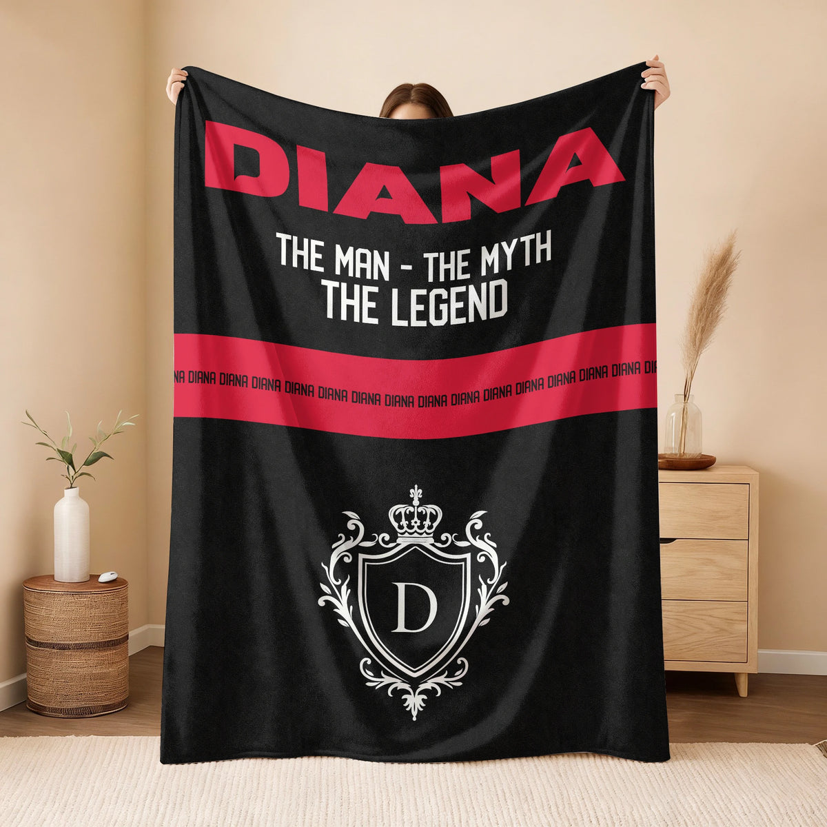 The Man The Myth The Legend Black Red Fleece Blanket DIANA 13K1 BK14