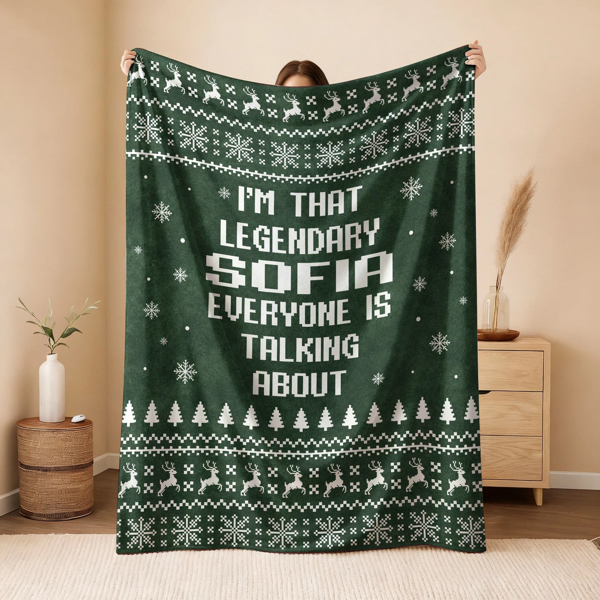 Legendary Your Name Funny Green Christmas Fleece Blanket SOFIA 13K1 BK43