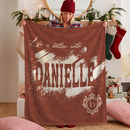 Life Is Better With Your Name Terracotta Cream Fleece Blanket DANIELLE 13K1 BK30