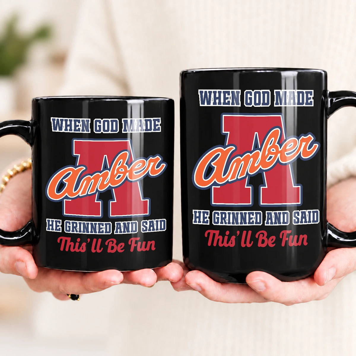 When God Made Your Name Personalized Baseball Mug AMBER 13K1 MG07