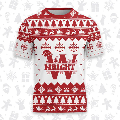 WRIGHT Personalized Christmas T-Shirt Pajama Set - Holiday Gift Outfit 13K1-CR2