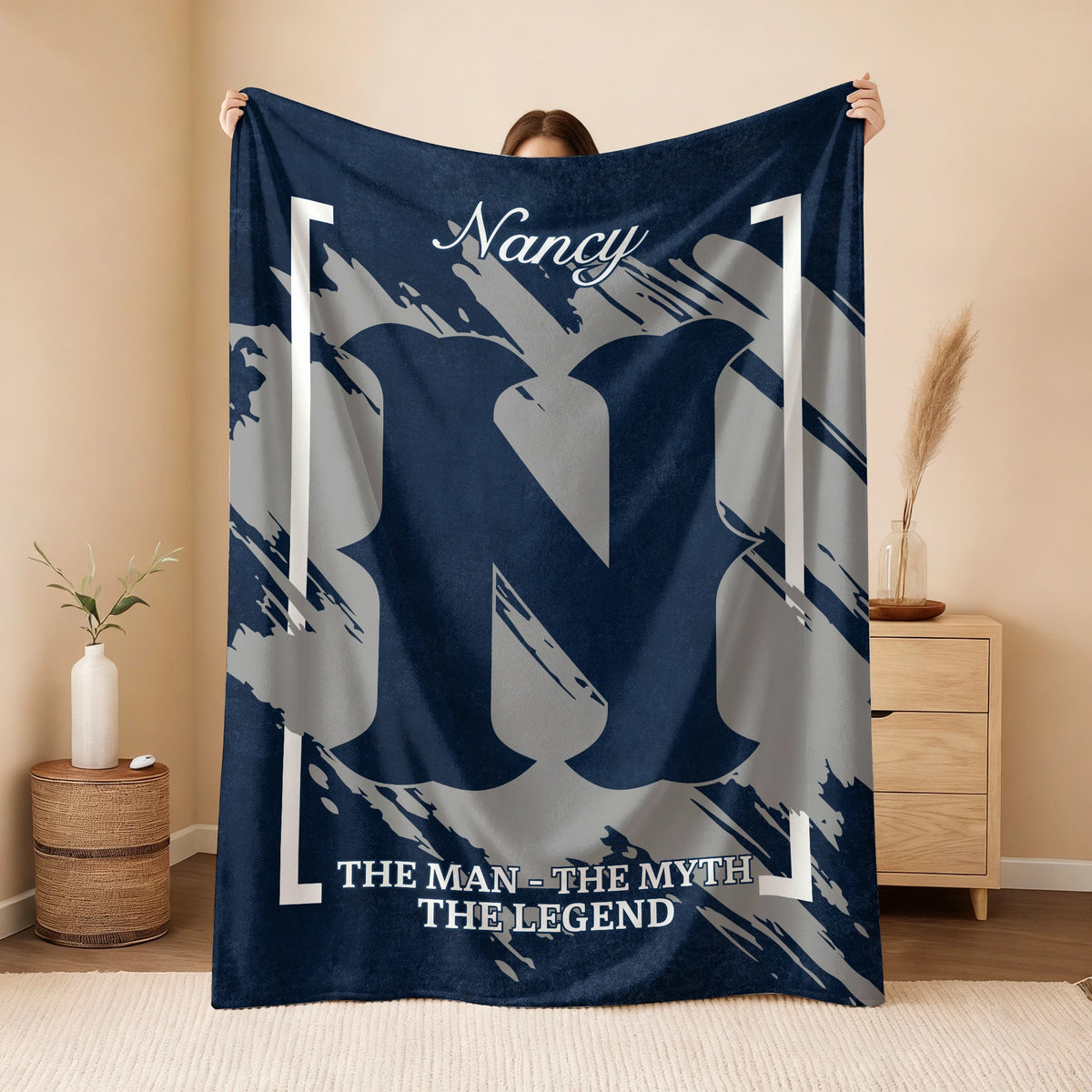 The Man The Myth The Legend Navy Baseball Fleece Blanket NANCY 13K1 BK17