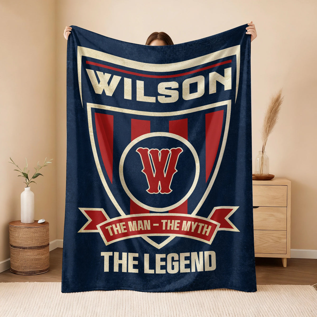 The Man The Myth The Legend Blue Burgundy Baseball Blanket WILSON 13K1 BK18