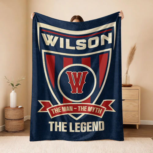 The Man The Myth The Legend Blue Burgundy Baseball Blanket WILSON 13K1 BK18