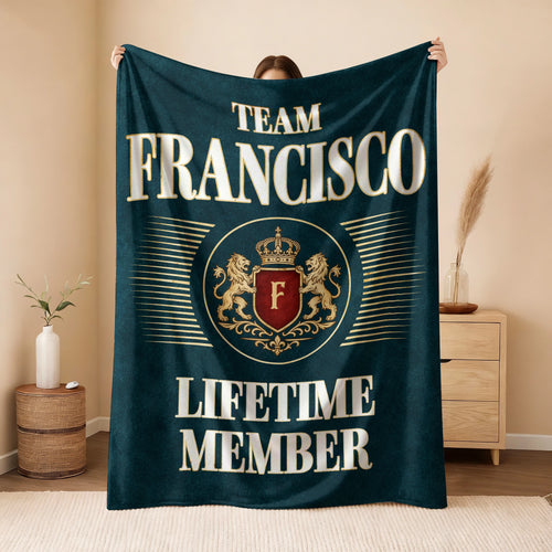 Team Your Name Lifetime Member Sage Green Fleece Blanket FRANCISCO 13K1 BK42