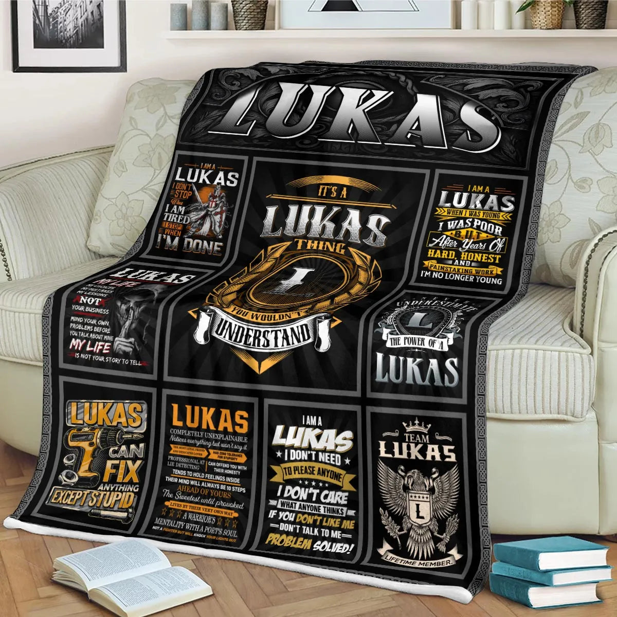 LUKAS Personalized Blanket | Custom Name Cozy Throw Gift 13K3-BK2