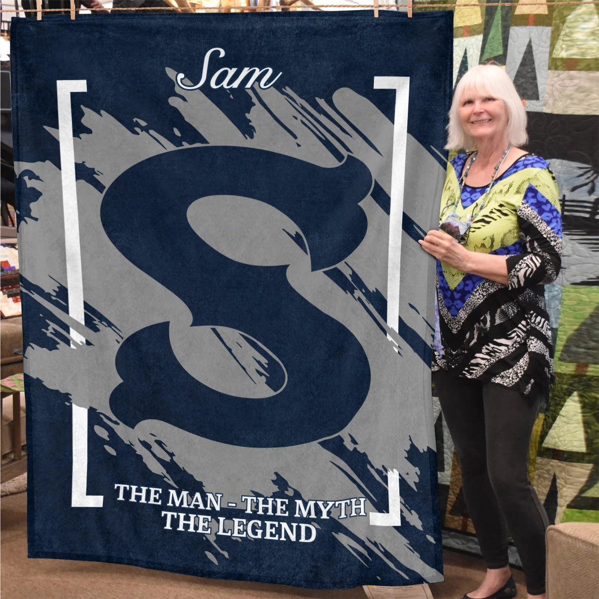 The Man The Myth The Legend Navy Baseball Fleece Blanket SAM 13K1 BK17