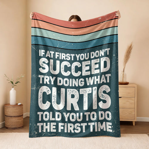 If At First You Don’t Succeed Retro Green Fleece Blanket CURTIS 13K1 BK29
