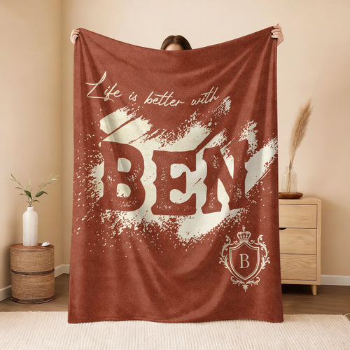 Life Is Better With Your Name Terracotta Cream Fleece Blanket BEN 13K1 BK30