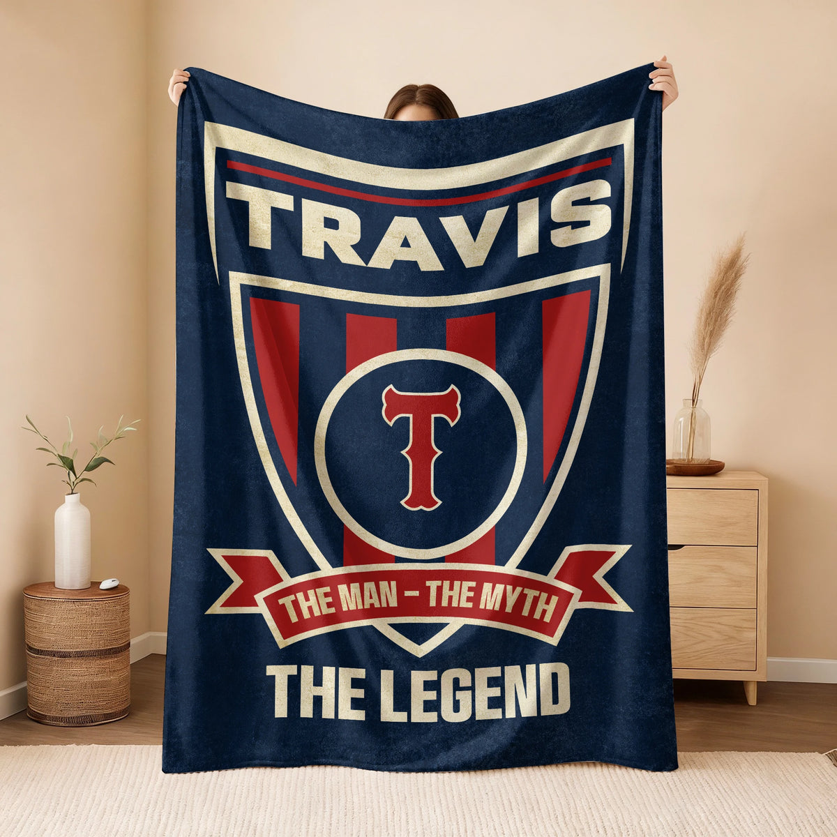 The Man The Myth The Legend Blue Burgundy Baseball Blanket TRAVIS 13K1 BK18