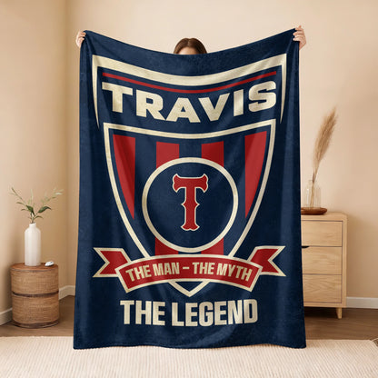 The Man The Myth The Legend Blue Burgundy Baseball Blanket TRAVIS 13K1 BK18