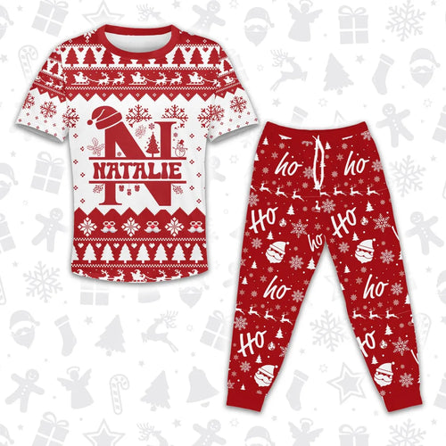 NATALIE Personalized Christmas T-Shirt Pajama Set - Holiday Gift Outfit 13K1-CR2