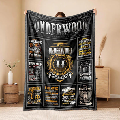 UNDERWOOD Personalized Blanket | Custom Name Cozy Throw Gift 13K4-BK2
