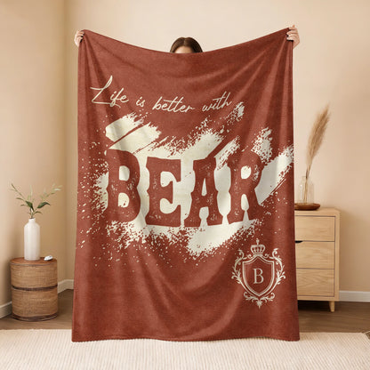 Life Is Better With Your Name Terracotta Cream Fleece Blanket BEAR 13K1 BK30