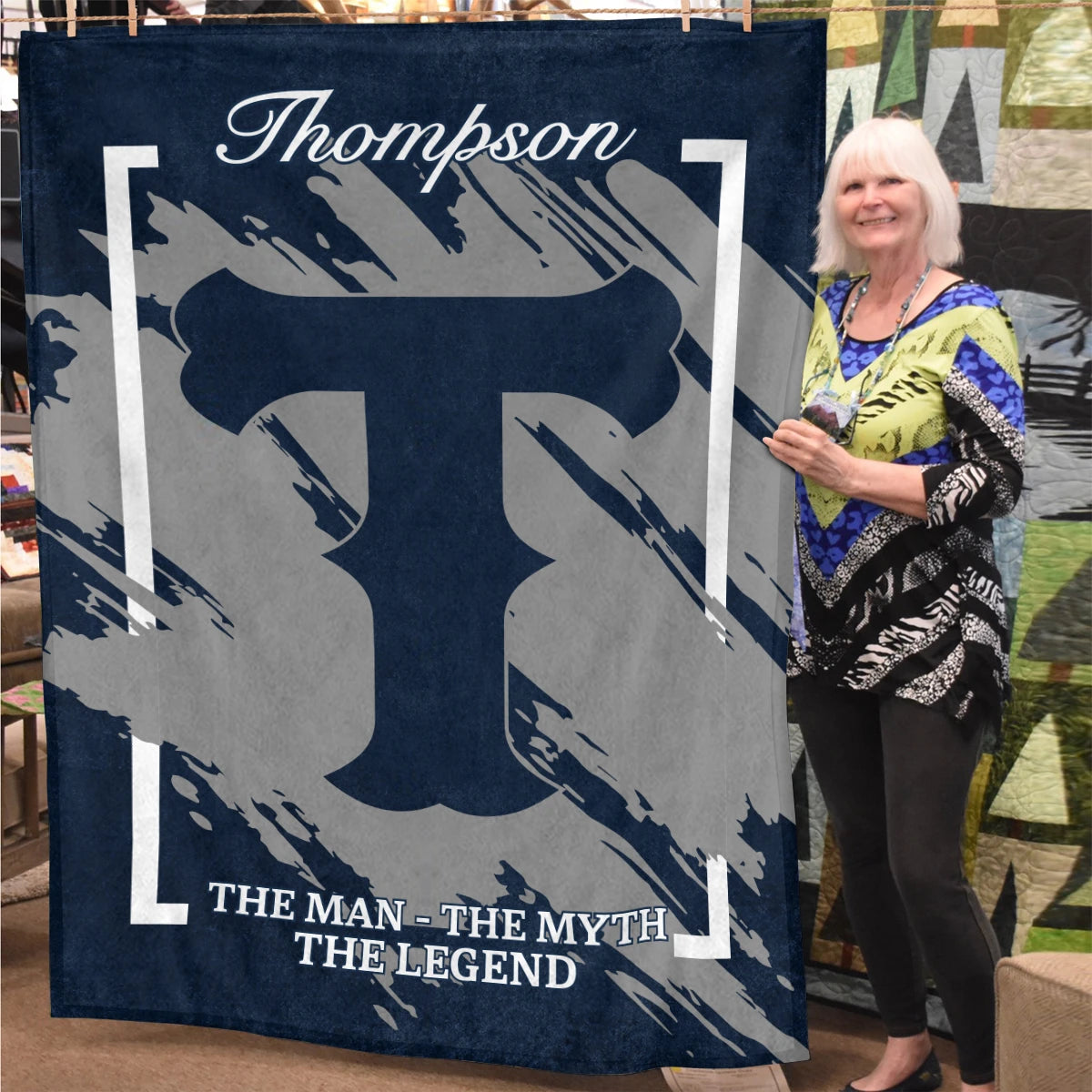 The Man The Myth The Legend Navy Baseball Fleece Blanket THOMPSON 13K1 BK17